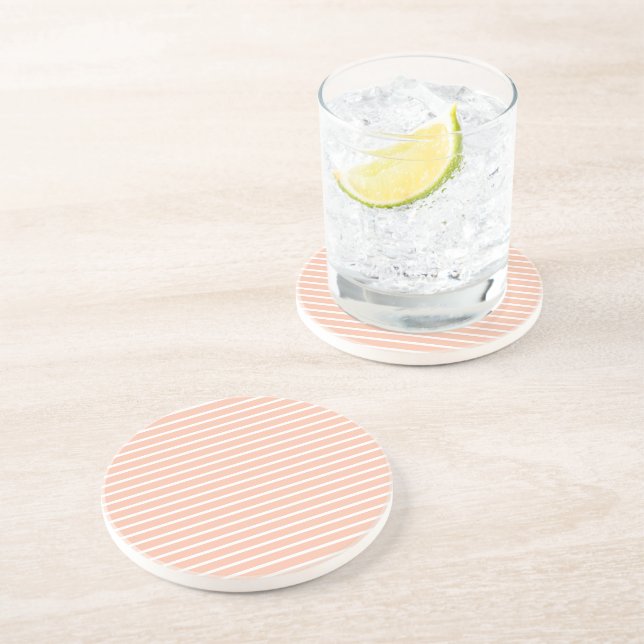 Dessous De Verre En Grès Rayures blanches et pêche (Côté)