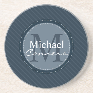 Dessous De Verre En Grès Rayures bleues élégantes w/Monogram