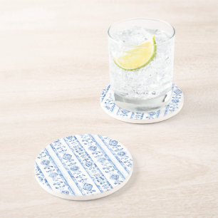 Dessous De Verre En Grès Rayures bleues rustiques siciliennes italiennes