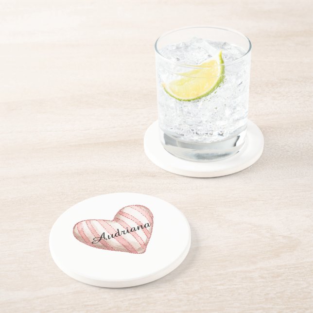 Dessous De Verre En Grès Rayures de crème rose cœur (Côté)