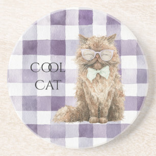 Dessous De Verre En Grès Rayures Ecossais Violettes Lunettes Cool Cat Marro