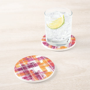 Dessous De Verre En Grès Rayures écossaises violettes orange groovy