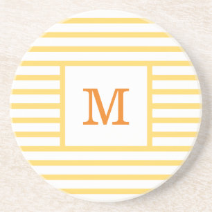 Dessous De Verre En Grès Rayures jaunes et blanches sur mesure Monogramme g