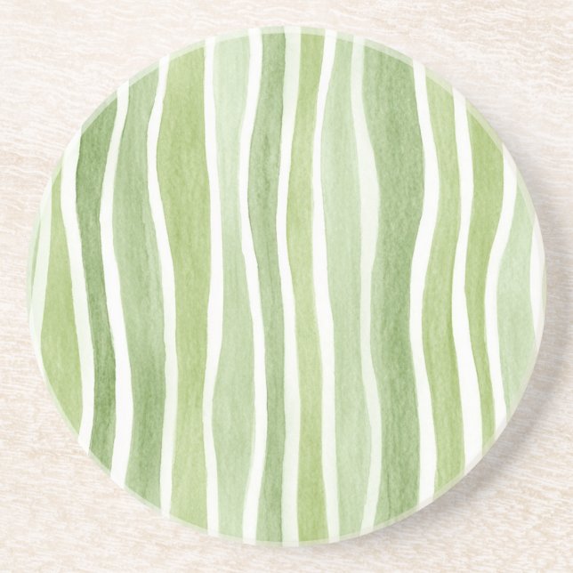 Dessous De Verre En Grès Rayures vert lime ondulées crème (Devant)