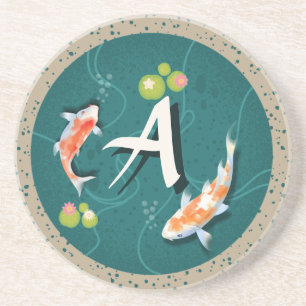Dessous De Verre En Grès Réaliste Vert Japonais Koi Poisson Pond