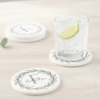 Dessous De Verre En Grès Realtor Closing Gift Wreath Monogram