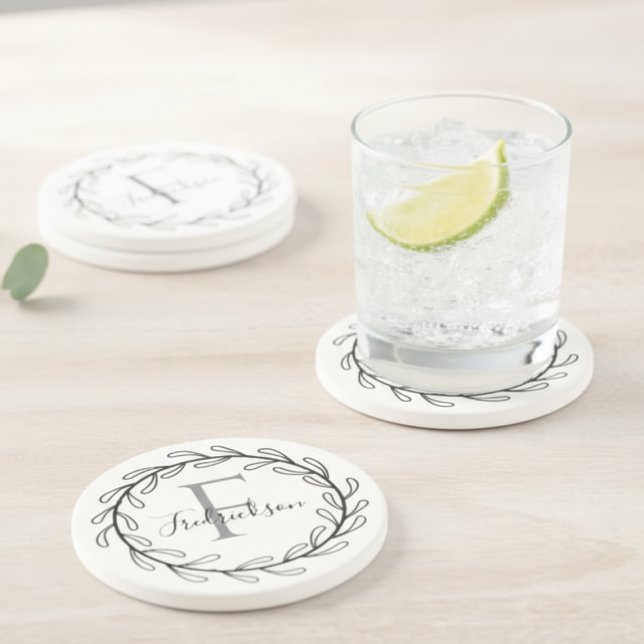 Dessous De Verre En Grès Realtor Closing Gift Wreath Monogram (Realtor Closing Gift Wreath Monogram Coasters)