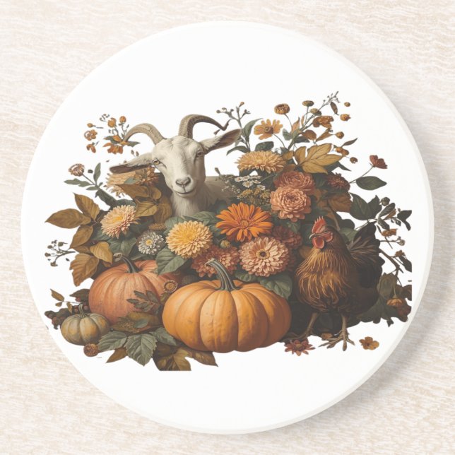 Dessous De Verre En Grès Récolte d'automne rustique (Devant)