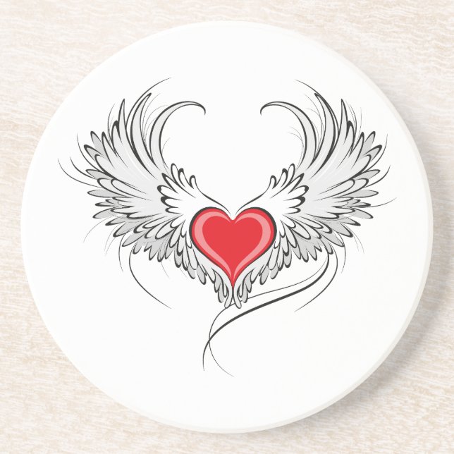 Dessous De Verre En Grès Red Angel Coeur avec ailes (Devant)