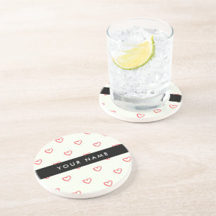 Dessous De Verre En Grès Red Hearts Motif, Amour, Votre Nom, Personnaliser