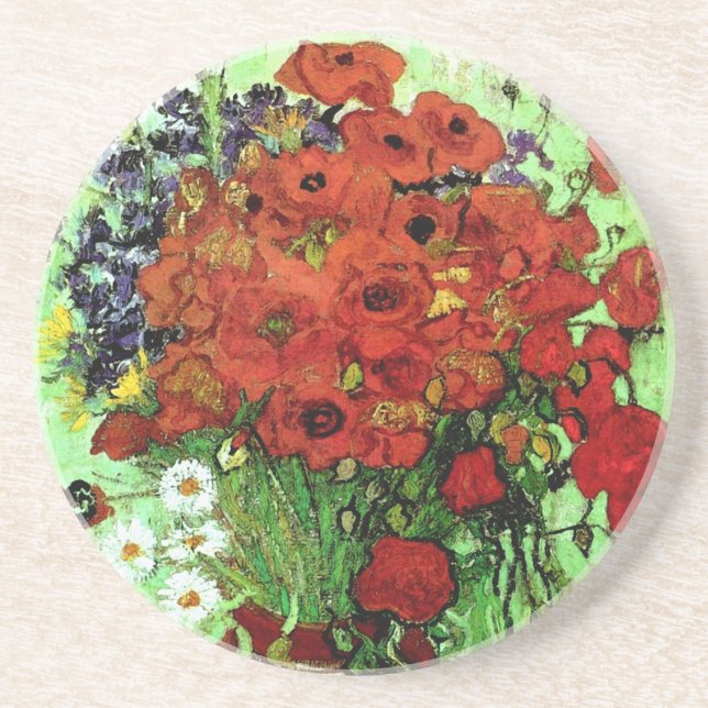 Dessous De Verre En Grès Red Poppies & Daisies Van Gogh Art (Devant)