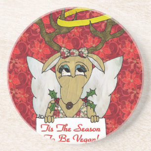 Dessous De Verre En Grès Reindeer Angel C'est la saison d'être Vegan