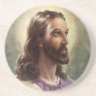 Dessous De Verre En Grès Religieux vintage, Portrait Jésus Christ avec Halo
