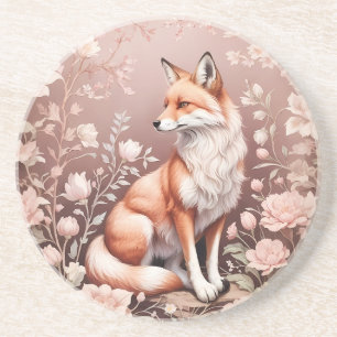 Dessous De Verre En Grès Renard Avec Flore Rose Rêvé