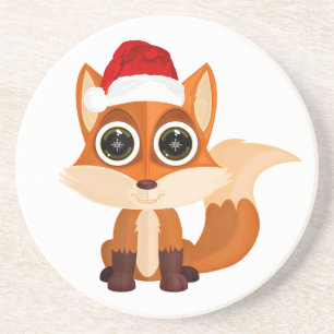 Dessous De Verre En Grès Renard de Noël mignon dessin animé animal de fête