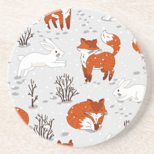 Dessous De Verre En Grès Renards d'hiver Bunny Motif sans couture