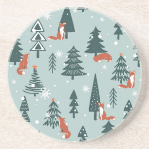 Dessous De Verre En Grès Renards, sapins, hiver, motif coloré