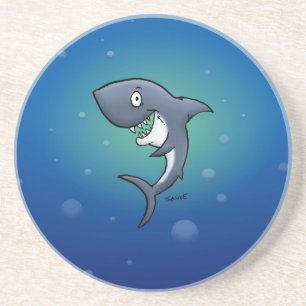 Dessous De Verre En Grès Requin drôle souriant sur fond bleu