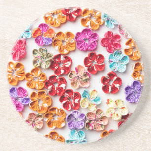 Dessous De Verre En Grès Ressort tissu cousu artisanal Fleurs Multicolor