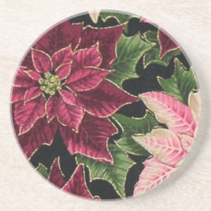 Dessous De Verre En Grès Retro 50s Poinsettia Burgundy Pink