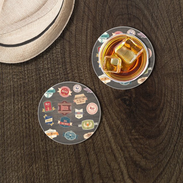 Dessous De Verre En Grès Retro Beer Étiquettes Collage (Créateur téléchargé)