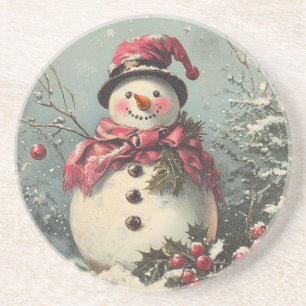 Dessous De Verre En Grès Retro Christmas Snowman