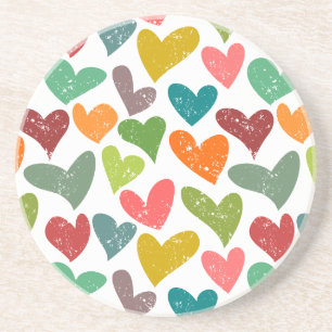 Dessous De Verre En Grès Retro Colorful Super Valentine Coeurs Motif