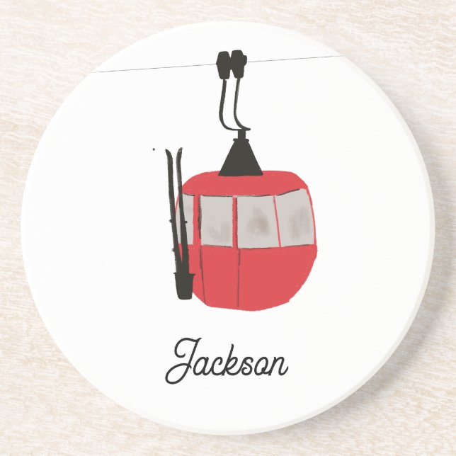 Dessous De Verre En Grès Retro Red Ski Gondola Lift Personnalisé (Devant)