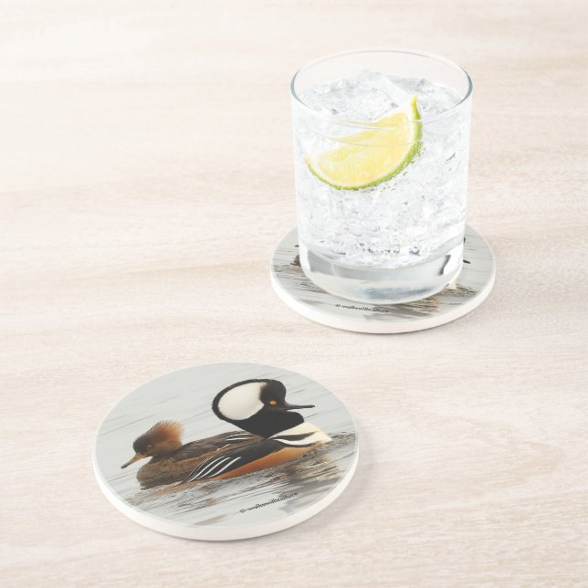 Dessous De Verre En Grès Réunion de canards-fusiliers à capuchon à l'étang (Côté)