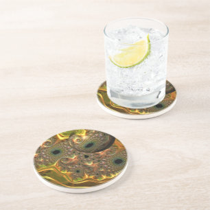 Dessous De Verre En Grès Rêve fractal d'or liquide
