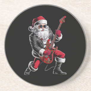 Dessous De Verre En Grès Rock & Roll Noël Santa Claus Guitare Player