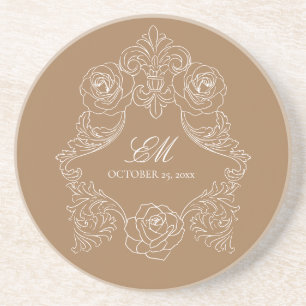 Dessous De Verre En Grès Rococo Dusty Golden Brown Mariage Logo Crest