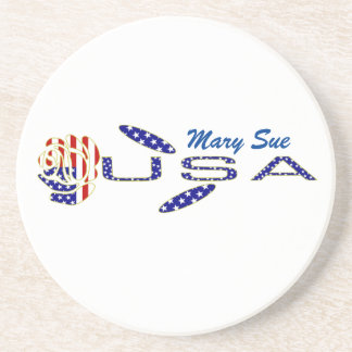 Dessous De Verre En Grès Rose Drapeau USA Bleu Personnalisé