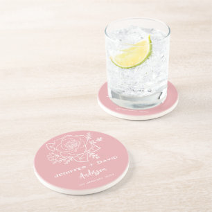 Dessous De Verre En Grès Rose Esquisse Mariage/Fête des mariées personnalis
