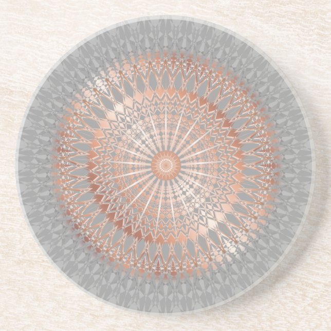 Dessous De Verre En Grès Rose Gold Grey Mandala (Devant)