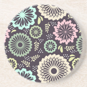 Dessous De Verre En Grès Rose pastel doux et fleur turquoise Vintage Botani