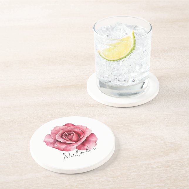 Dessous De Verre En Grès Rose rouge (Côté)
