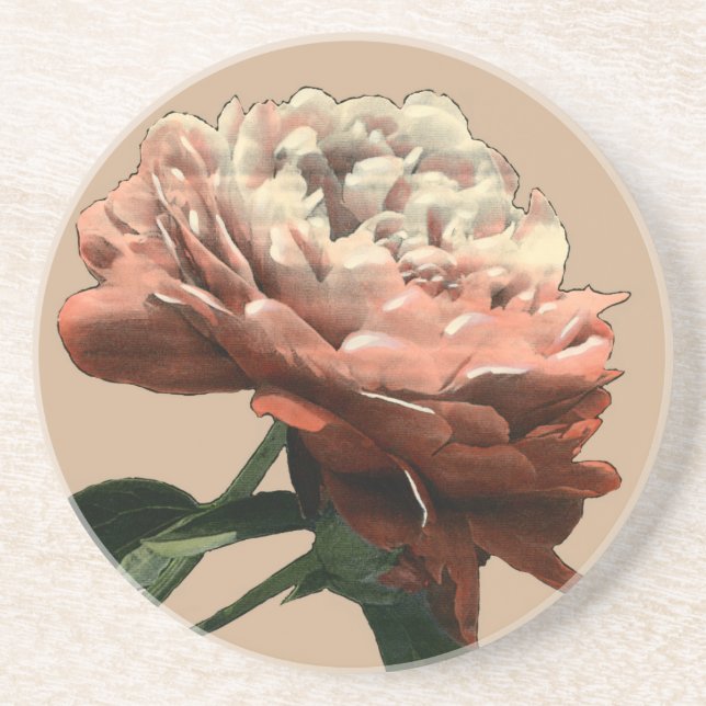 Dessous De Verre En Grès Rose rouge rubis aux accents blancs (Devant)