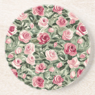 Dessous De Verre En Grès Rose rouge vert Rose Floral
