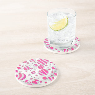 Dessous De Verre En Grès Rose vif et pois blancs zébrés