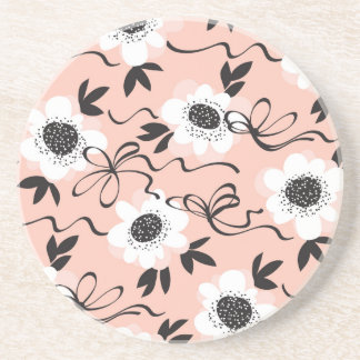 Dessous De Verre En Grès Roses abstraites, couleurs pâles, motif vintage.