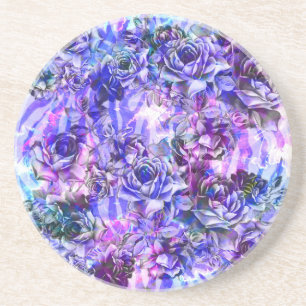 Dessous De Verre En Grès Roses d'aquarelle rose, violet et bleu