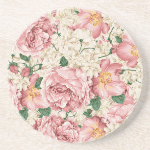 Dessous De Verre En Grès Roses de jardin vintage et Hydrangeas motif floral
