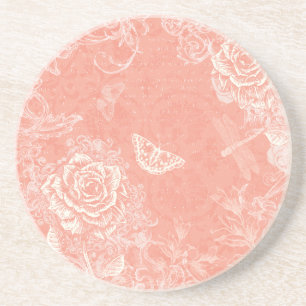 Dessous De Verre En Grès Roses gravés vintages et papillons