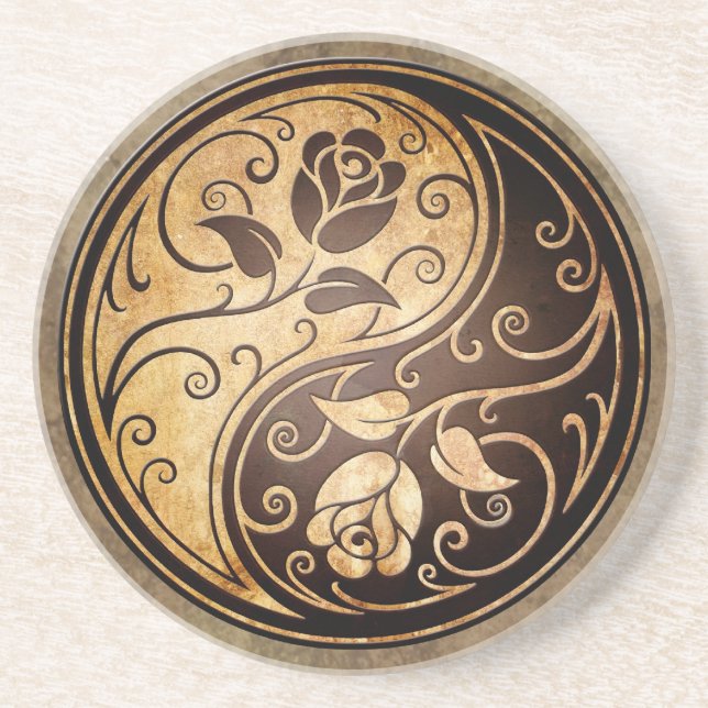 Dessous De Verre En Grès Roses rocailleux de Yin Yang (Devant)