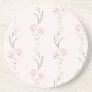 Dessous De Verre En Grès Roses Rose Pâle Tulipes Blanches  