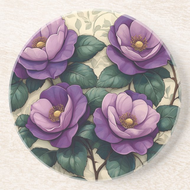 Dessous De Verre En Grès Roses violets (Devant)