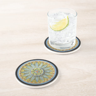 Dessous De Verre En Grès Rosette architecturale antique n° 2