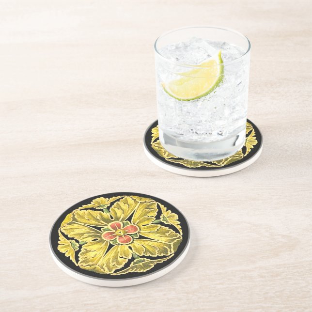 Dessous De Verre En Grès Rosette architecturale antique n° 3 (Côté)