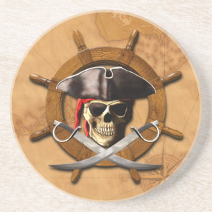 Dessous De Verre En Grès Roue de pirate de jolly roger